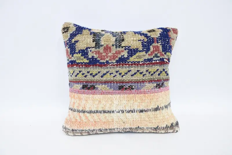 Throw Small Square Blue Pillow Sham, Plaid 12x12 inch Moroccan Pillow - 1