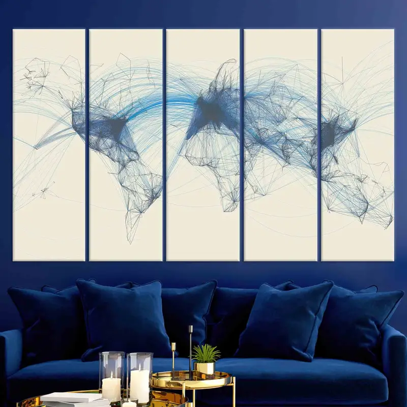 Flight Routes World Map, Canvas Wall Art, Air Traffic Flight Wall Art, Aviation Map Canvas, Abstract Map Wall Art, Custom Wall Art, - 1