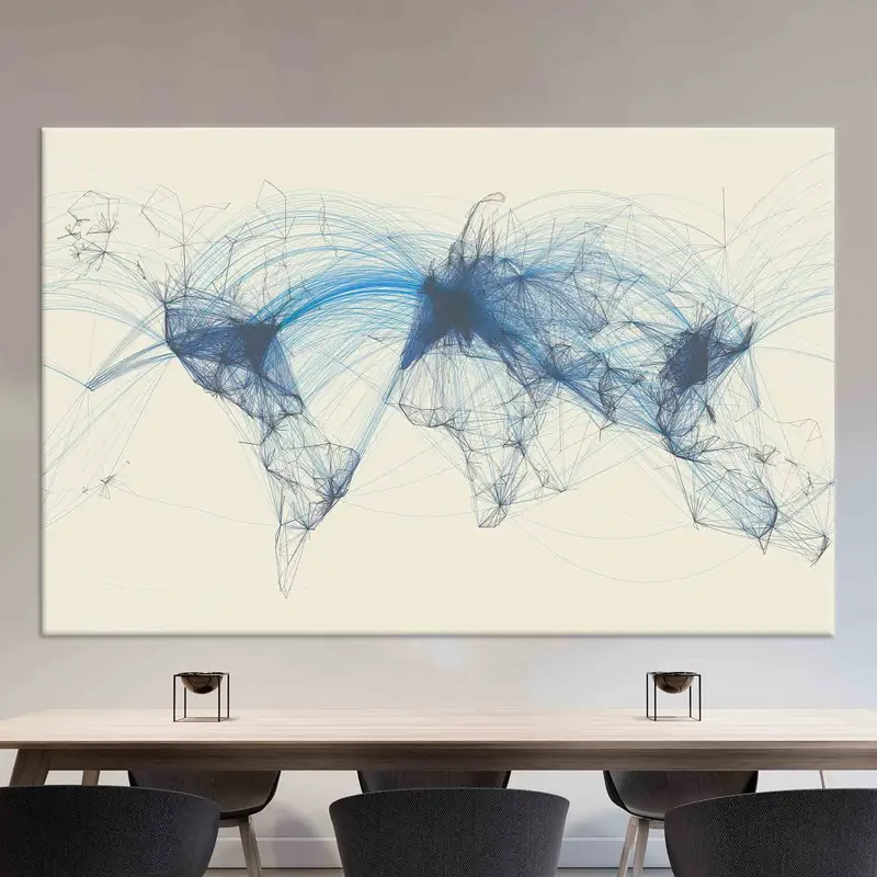 Flight Routes World Map, Canvas Wall Art, Air Traffic Flight Wall Art, Aviation Map Canvas, Abstract Map Wall Art, Custom Wall Art, - 2