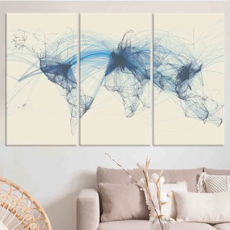 Flight Routes World Map, Canvas Wall Art, Air Traffic Flight Wall Art, Aviation Map Canvas, Abstract Map Wall Art, Custom Wall Art, - 3