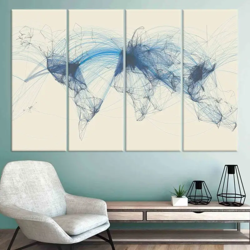 Flight Routes World Map, Canvas Wall Art, Air Traffic Flight Wall Art, Aviation Map Canvas, Abstract Map Wall Art, Custom Wall Art, - 4