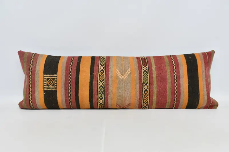 Farmhouse Pillow Case, Antique Pillows, Ethnic Cushion Case, Pillow Cover, 16x48 Red Pillow, Boho Pillow, Tribal Pillow Cover, Kilim Pillow Cover - 1