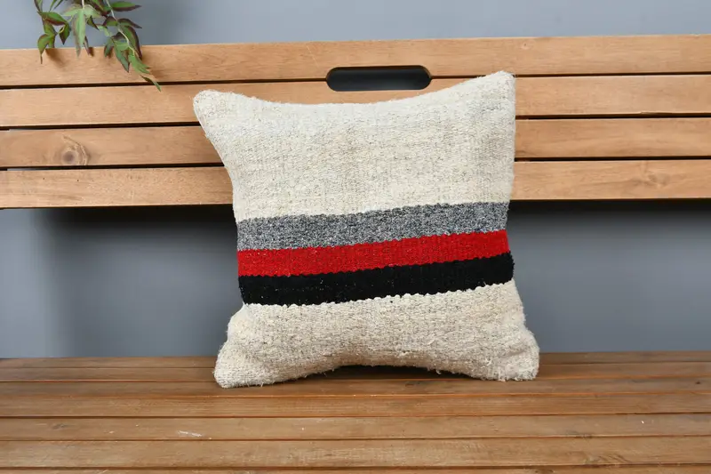 Antique Pillows, Handmade Pillow Case, Turkish Kilim Pillow, Anatolian Cushion, 16x16 White Pillow Cover, Pillow Sham, Throw Kilim Pillow - 6