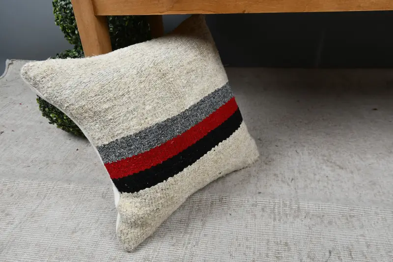 Antique Pillows, Handmade Pillow Case, Turkish Kilim Pillow, Anatolian Cushion, 16x16 White Pillow Cover, Pillow Sham, Throw Kilim Pillow - 7