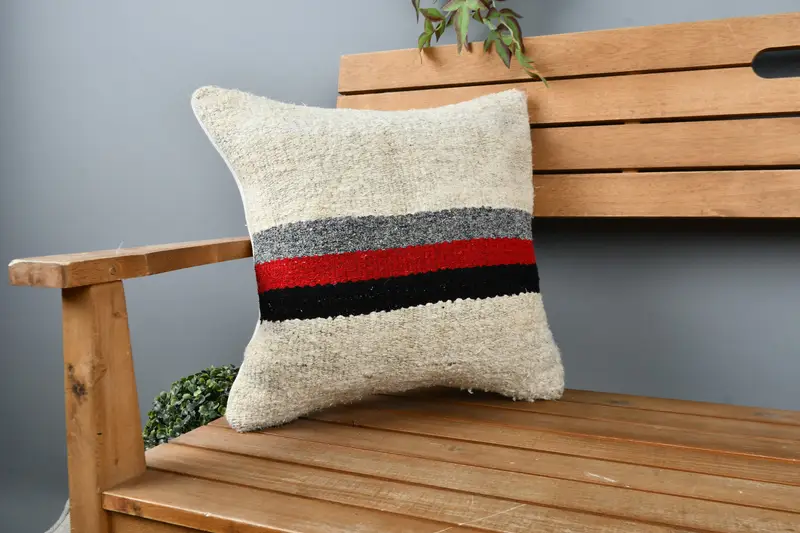 Antique Pillows, Handmade Pillow Case, Turkish Kilim Pillow, Anatolian Cushion, 16x16 White Pillow Cover, Pillow Sham, Throw Kilim Pillow - 1