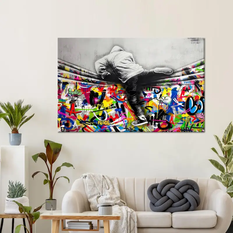 Lienzo moderno con graffiti de Banksy: obras de arte coloridas para los amantes de la paz