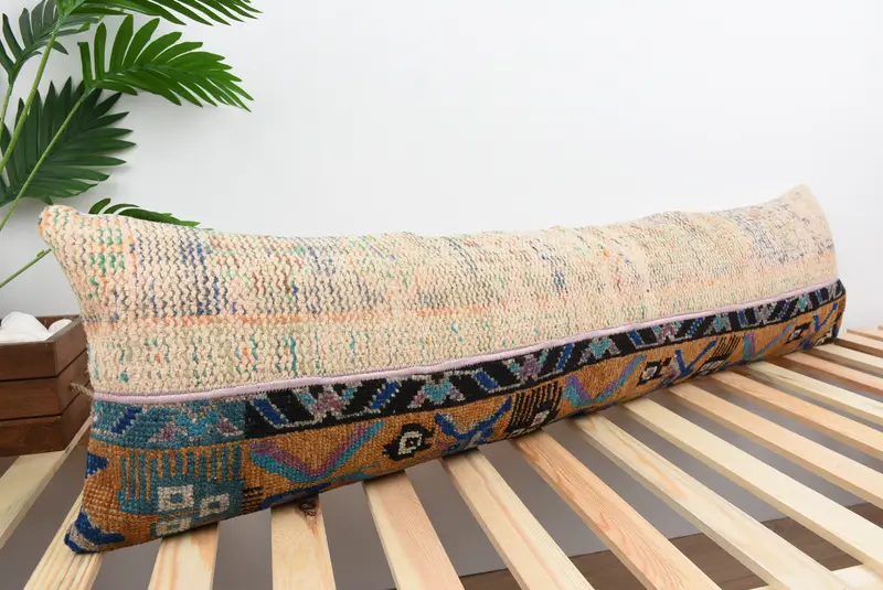 Ethnical Kilim Rug Pillow, 12x48 Beige Pillow, Pillow Cover, Home Decor Pillow, Vintage Pillow, Decorative Bolster Pillow Case - 4