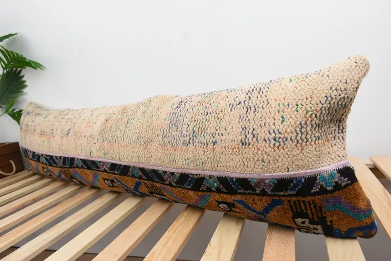 Ethnical Kilim Rug Pillow, 12x48 Beige Pillow, Pillow Cover, Home Decor Pillow, Vintage Pillow, Decorative Bolster Pillow Case - 5