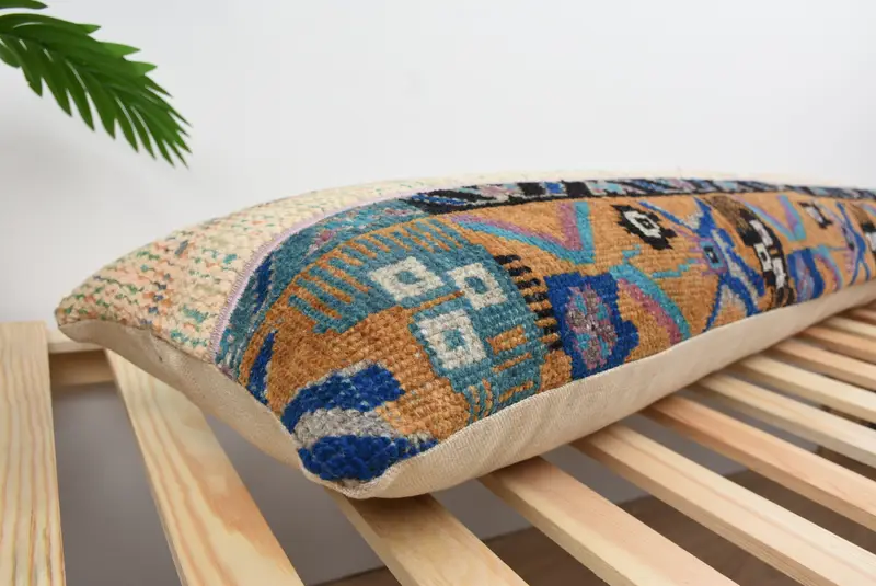 Ethnical Kilim Rug Pillow, 12x48 Beige Pillow, Pillow Cover, Home Decor Pillow, Vintage Pillow, Decorative Bolster Pillow Case - 6