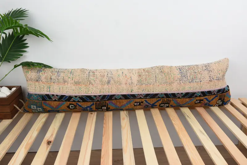Ethnical Kilim Rug Pillow, 12x48 Beige Pillow, Pillow Cover, Home Decor Pillow, Vintage Pillow, Decorative Bolster Pillow Case - 1