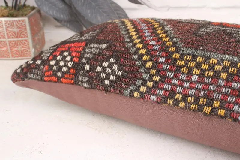 Cushion, Ethnical Kilim Rug Pillow, Handmade Throw Pillow, 12x20 Red Pillow Case, Vintage Pillow Cover, Turkish Pillow, Turkish Kilim Pillow - 7