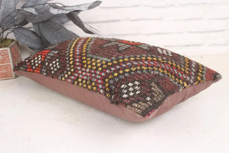 Cushion, Ethnical Kilim Rug Pillow, Handmade Throw Pillow, 12x20 Red Pillow Case, Vintage Pillow Cover, Turkish Pillow, Turkish Kilim Pillow - 6