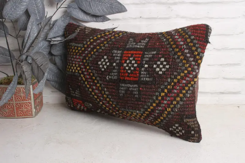 Cushion, Ethnical Kilim Rug Pillow, Handmade Throw Pillow, 12x20 Red Pillow Case, Vintage Pillow Cover, Turkish Pillow, Turkish Kilim Pillow - 4