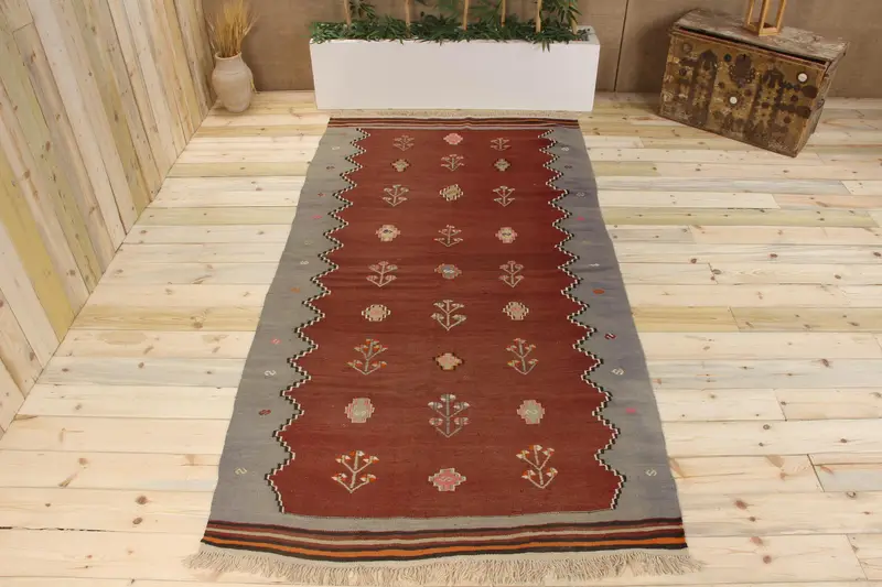 Handmade Orange & Blue Animal Print Rug, 0,4x8,9 ft