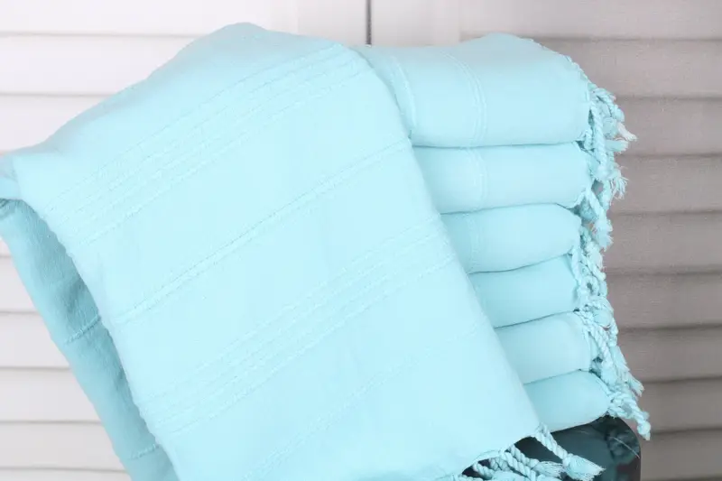 Striped Stonewashed Towel Turquoise Cotton, 36x67 Inches