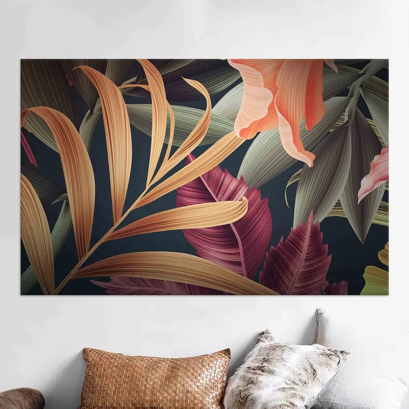 Trendy Tropical Leaves Canvas: Vibrant, Colorful Printed Art