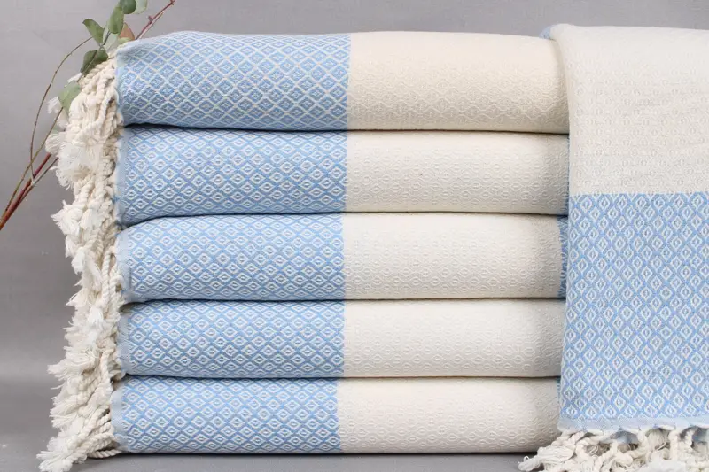 Personalized Turkish Towel, Baby Blue Stripe, Linen, 36x71 Inches