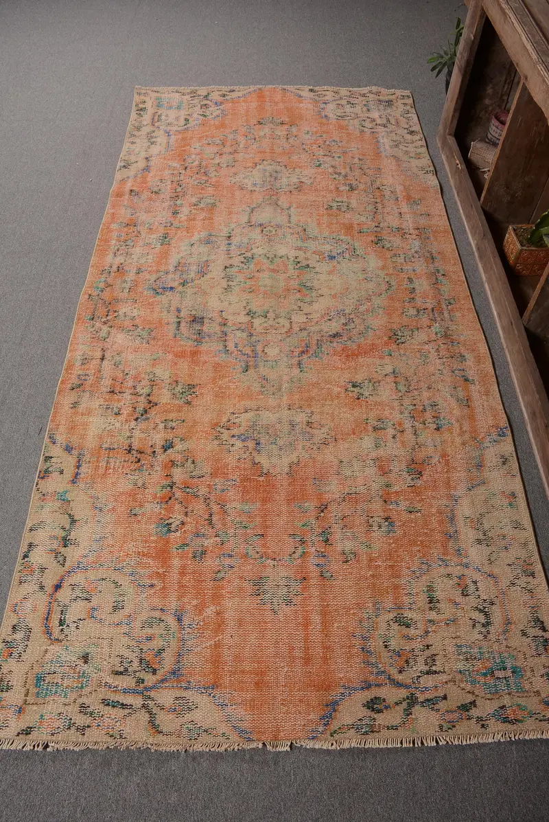 Turuncu & Mavi Çizgili Halı, 3,9x8,3 ft Benzersiz Tasarım