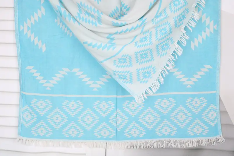 Turquoise Cotton Towel Handmade Kilim Beach Towel, 36x71 Inches