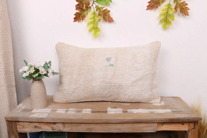 Sofa Bolster Cushion Cover, Interior Designer Pillow, Vintage Kilim Pillow, 12x20 White Cushion, Cushion, Pillow for Sofa - 1