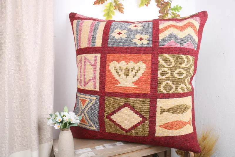 Boho Pillow Sham Cover, 32x32 Red Cushion, Cozy Throw Pillow Sham, Pillow Sham, Vintage Kilim Pillow, Pillow for Sofa, Outdoor Pillow Sham - 4