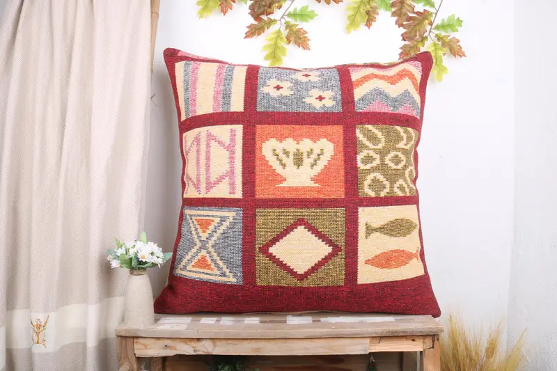 Boho Pillow Sham Cover, 32x32 Red Cushion, Cozy Throw Pillow Sham, Pillow Sham, Vintage Kilim Pillow, Pillow for Sofa, Outdoor Pillow Sham - 1
