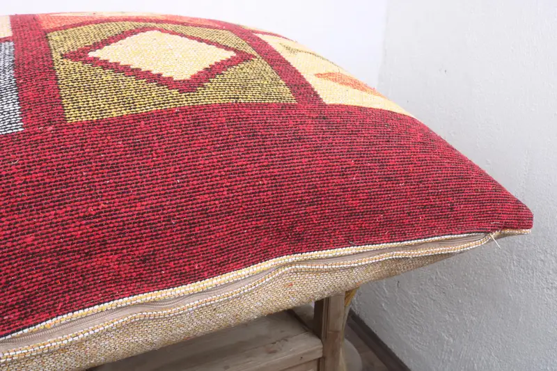 Boho Pillow Sham Cover, 32x32 Red Cushion, Cozy Throw Pillow Sham, Pillow Sham, Vintage Kilim Pillow, Pillow for Sofa, Outdoor Pillow Sham - 6