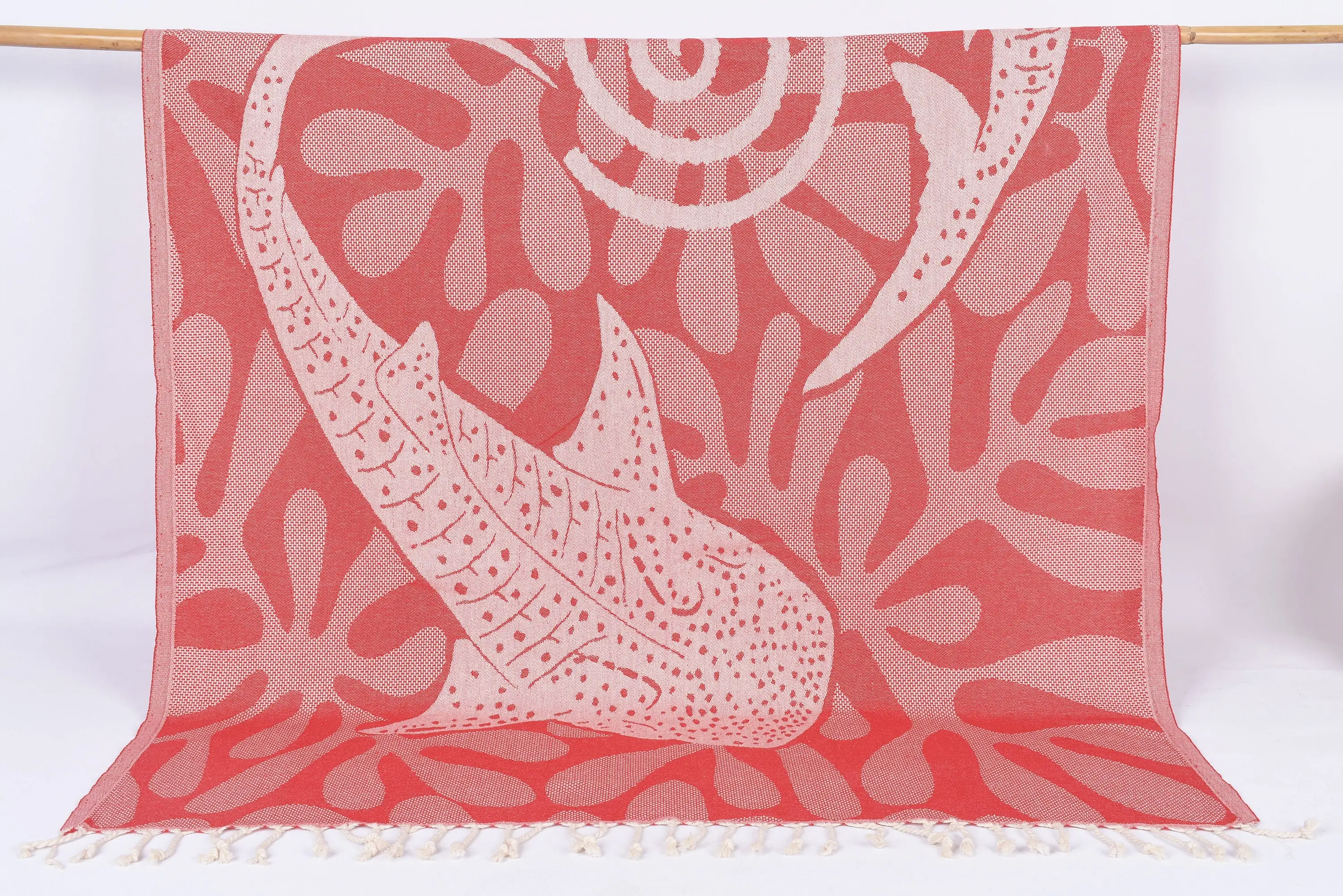 Turkish Beach Towel Personalized Red Whale Design, 70x40 Inches - 1