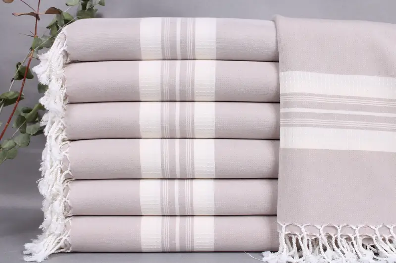 Organic Cotton Towel Beige, Striped, Bath Towel, 38x60 Inches