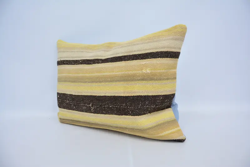 Pillow Case, Turkish Kilim Pillow, Handmade Kilim Cushion, Christmas Cushion, Boho Pillow Sham Cover, 20x28 Yellow Cushion, Colorful Pillow - 4