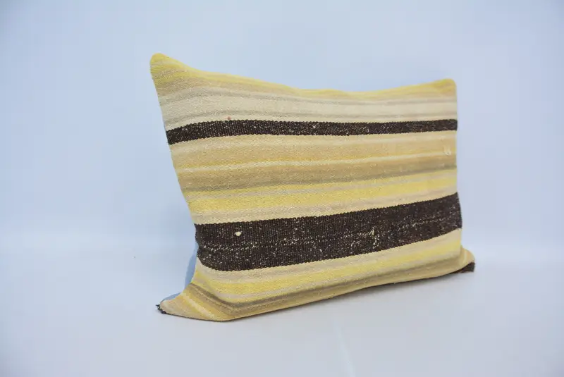 Pillow Case, Turkish Kilim Pillow, Handmade Kilim Cushion, Christmas Cushion, Boho Pillow Sham Cover, 20x28 Yellow Cushion, Colorful Pillow - 3