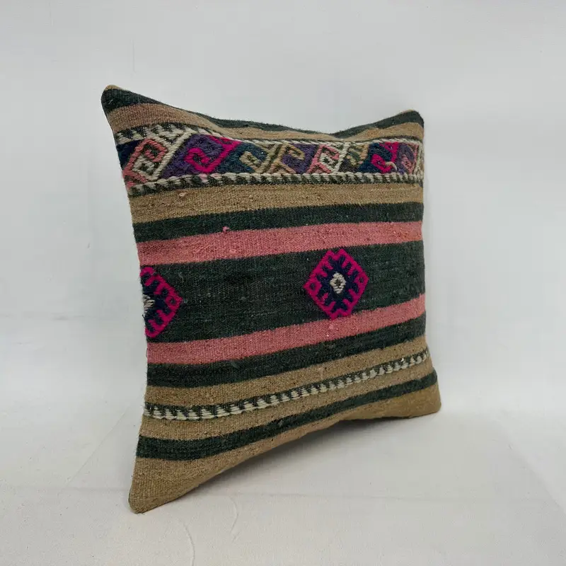 Pillow Sham, 16x16 Beige Cushion Case, Kilim Pillow, Bohemian Cushion Cushion Cover, Ethnical Kilim Rug Pillow, Interior Designer Pillow - 2