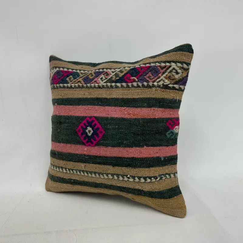 Pillow Sham, 16x16 Beige Cushion Case, Kilim Pillow, Bohemian Cushion Cushion Cover, Ethnical Kilim Rug Pillow, Interior Designer Pillow - 3