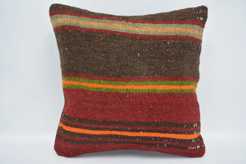 Kilim Cushion Sham, Home Decor Pillow, Sofa Cushion Cover, Pillow for Sofa, 16x16 Brown Pillow Cover, Pillow Cover, Cozy Throw Cushion Case - 1