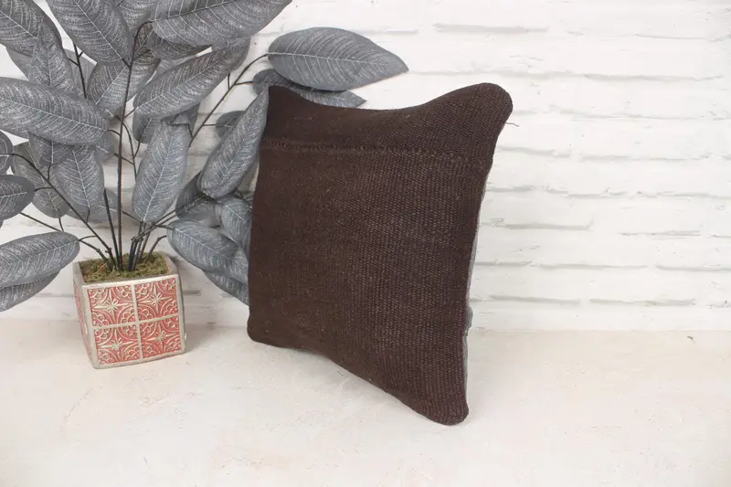 Throw Kilim Pillow, Traditional Pillow Cover, 14x14 Brown Cushion Cover, Turkish Pillow, Yoga Pillow Case, Pillow Cover, Vintage Kilim Pillow - 4