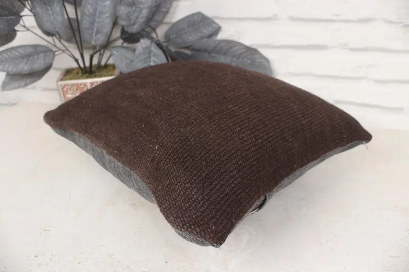 Throw Kilim Pillow, Traditional Pillow Cover, 14x14 Brown Cushion Cover, Turkish Pillow, Yoga Pillow Case, Pillow Cover, Vintage Kilim Pillow - 6