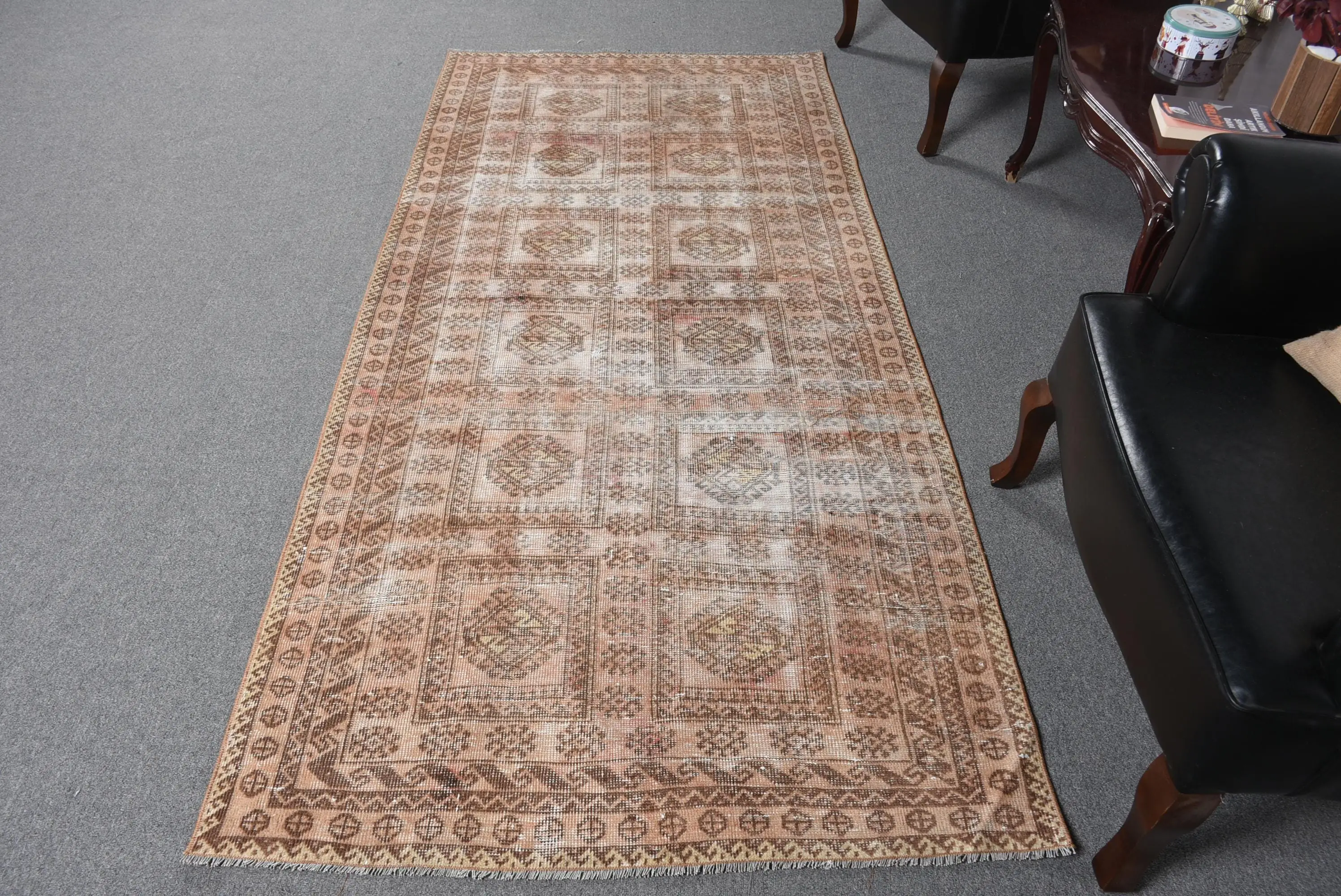 Halı, 3,6x7,9 ft Vintage Halı, Kahverengi Ombré Halı Yün - 1