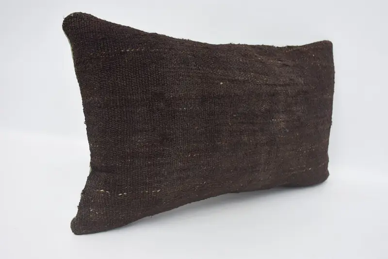 Turkish Kilim Pillow, Bolster Throw Cushion Cover, Ethnical Kilim Rug Pillow, Cushion Case, Turkish Pillow, 12x20 Brown Pillow Sham - 3
