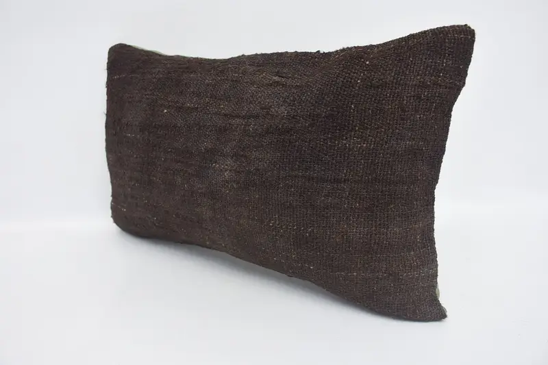 Turkish Kilim Pillow, Bolster Throw Cushion Cover, Ethnical Kilim Rug Pillow, Cushion Case, Turkish Pillow, 12x20 Brown Pillow Sham - 4