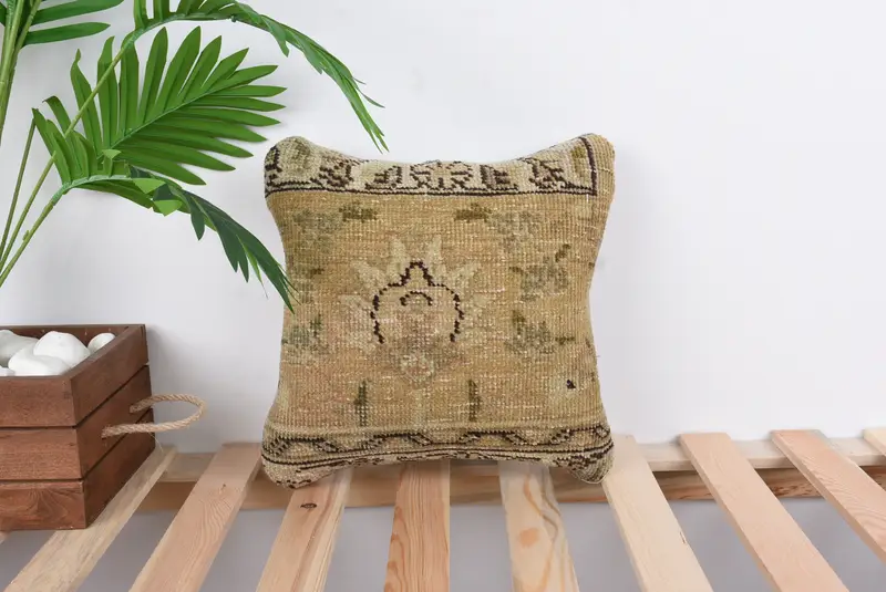 Home Decor Pillow, Christmas Cushion Case, Throw Kilim Pillow, 12x12 Brown Cushion, Floor Cushion, Ethnical Kilim Rug Pillow, Cotton Pillow, Cushion - 1
