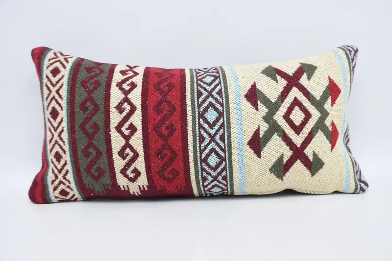 Ethnic Pillow Cover Pillow Case, Turkish Corner Cushion Case, Boho Pillow, Vintage Kilim Pillow, 12x24 Red Pillow Sham, Cushion, Pillow for Couch - 5