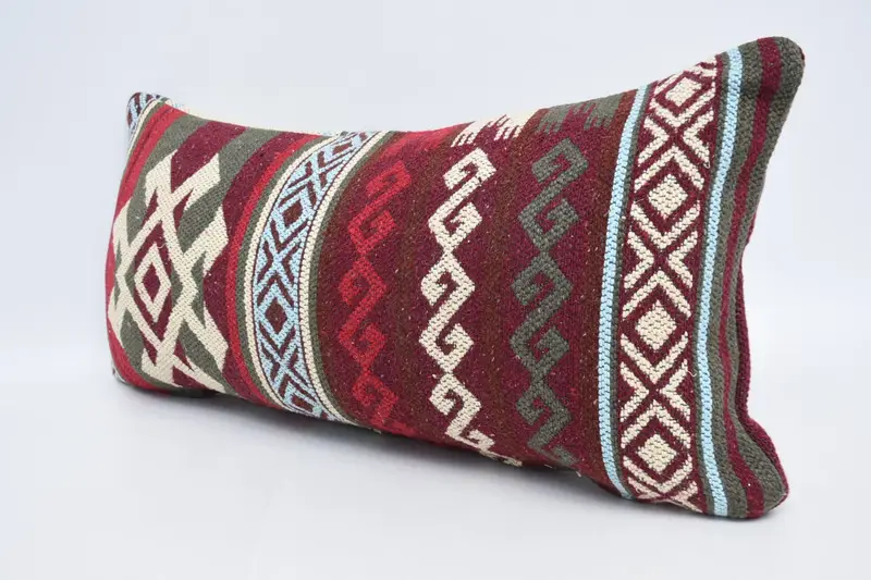 Ethnic Pillow Cover Pillow Case, Turkish Corner Cushion Case, Boho Pillow, Vintage Kilim Pillow, 12x24 Red Pillow Sham, Cushion, Pillow for Couch - 4