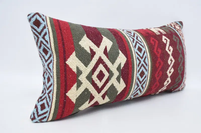 Ethnic Pillow Cover Pillow Case, Turkish Corner Cushion Case, Boho Pillow, Vintage Kilim Pillow, 12x24 Red Pillow Sham, Cushion, Pillow for Couch - 3