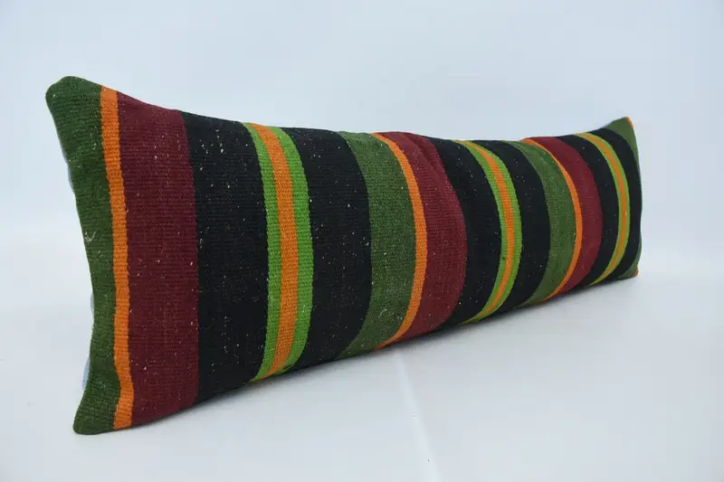 Decorative Cushion, Vintage Kilim Pillow, Sofa Bolster Cushion, Turkish Kilim Pillow, Vintage Kilim Throw Pillow, Pillow Sham, 12x36 Brown Pillow - 3