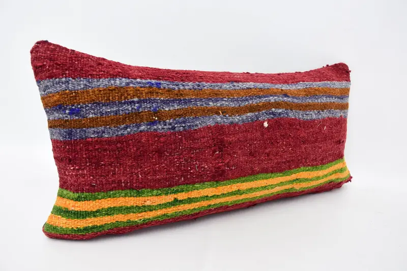 Vintage Kilim Pillow, 12x24 Red Cushion, Pillow Sham, Boho Pillow Sham Cover, Pillow for Sofa, Armchair Pillow Sham, Bolster Throw Pillow Case - 3