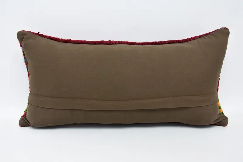 Vintage Kilim Pillow, 12x24 Red Cushion, Pillow Sham, Boho Pillow Sham Cover, Pillow for Sofa, Armchair Pillow Sham, Bolster Throw Pillow Case - 6