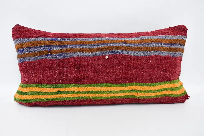 Vintage Kilim Pillow, 12x24 Red Cushion, Pillow Sham, Boho Pillow Sham Cover, Pillow for Sofa, Armchair Pillow Sham, Bolster Throw Pillow Case - 1