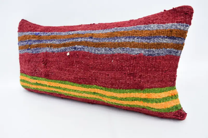 Vintage Kilim Pillow, 12x24 Red Cushion, Pillow Sham, Boho Pillow Sham Cover, Pillow for Sofa, Armchair Pillow Sham, Bolster Throw Pillow Case - 4