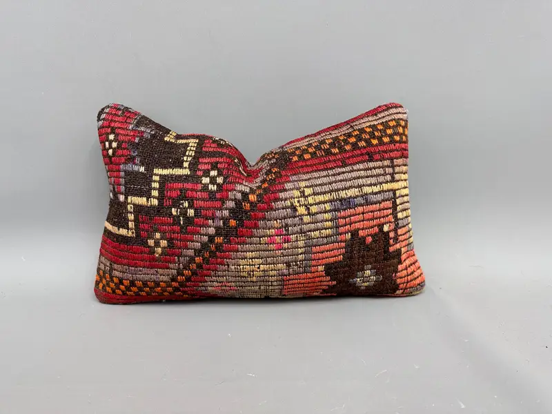 Pillow, Pillow for Couch, Kilim Cushion Sham, 12x20 Red Pillow Cover, Lounge Throw Cushion Case, Retro Throw Pillow Case, Kilim Pillow - 1