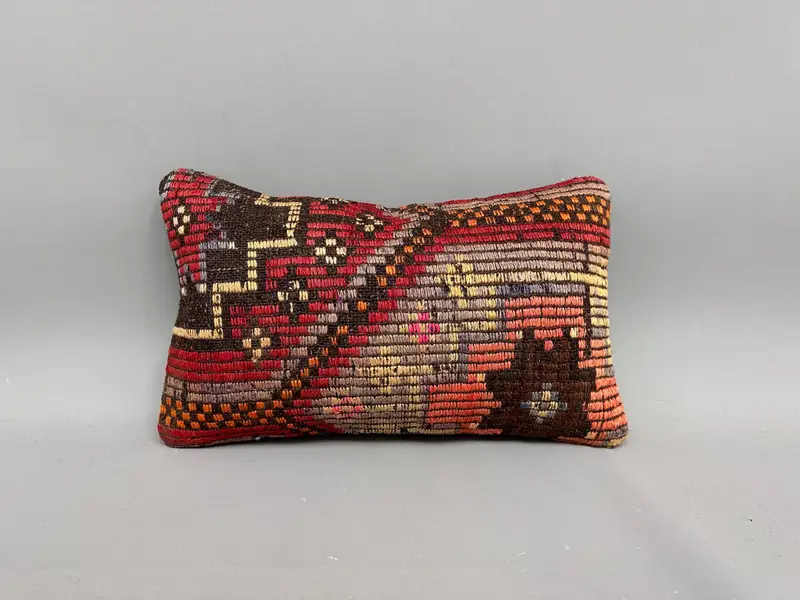 Pillow, Pillow for Couch, Kilim Cushion Sham, 12x20 Red Pillow Cover, Lounge Throw Cushion Case, Retro Throw Pillow Case, Kilim Pillow - 4